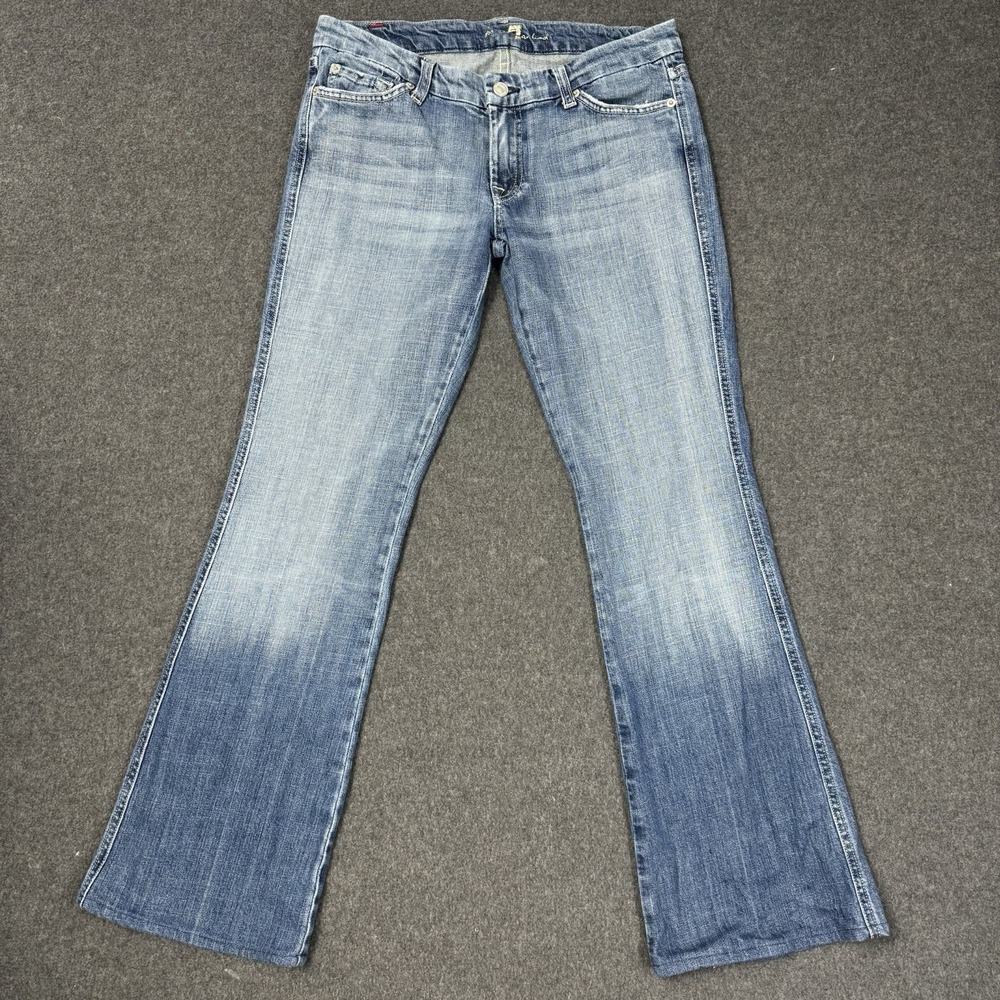 7 For All Mankind Womens Bootcut Jeans Medium Wash Embroidered Size 28